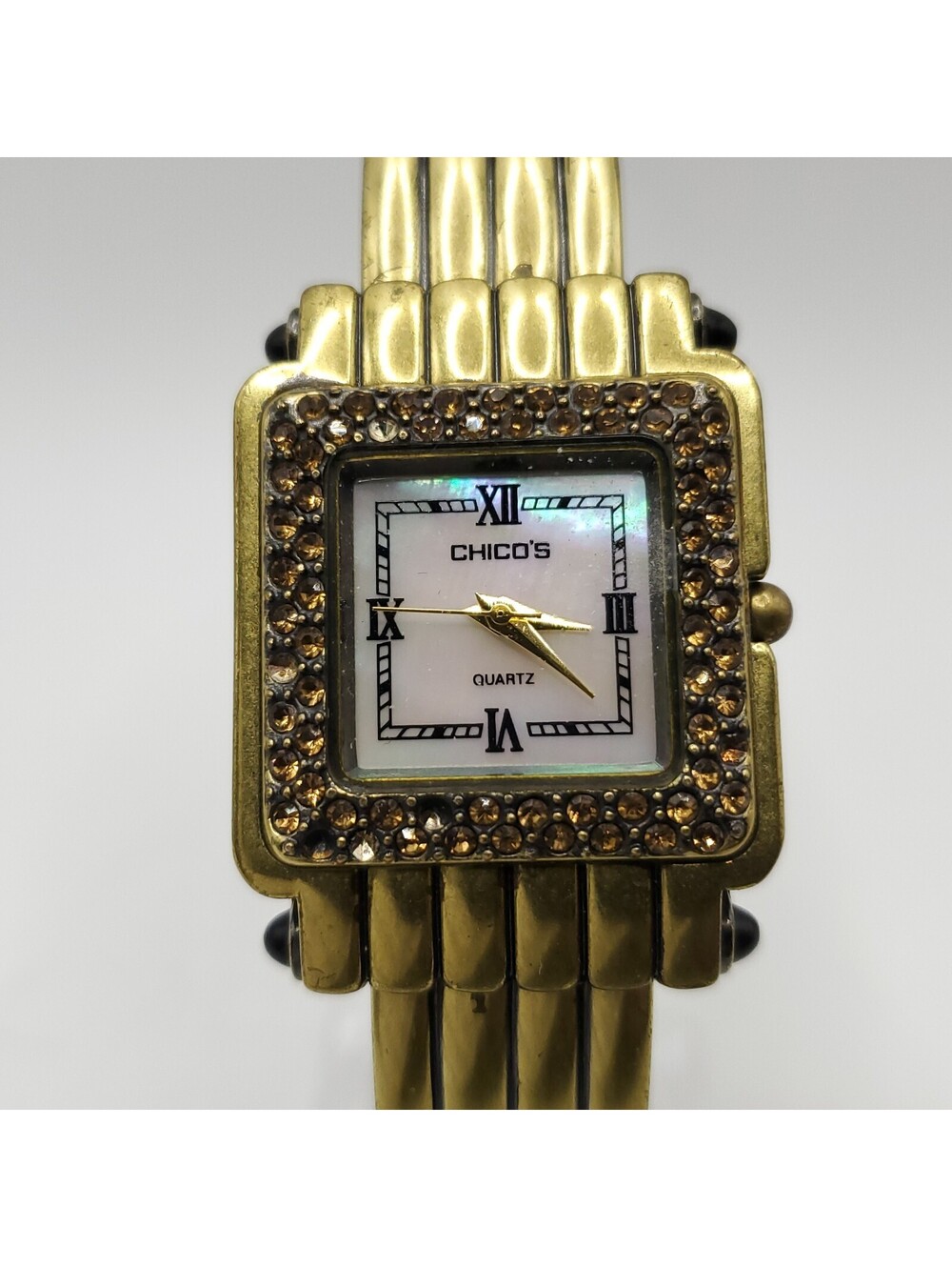 Chico's Women's Gold Tone 28mm Vintage Cuff Band Quartz Watch with Bezel Gems
